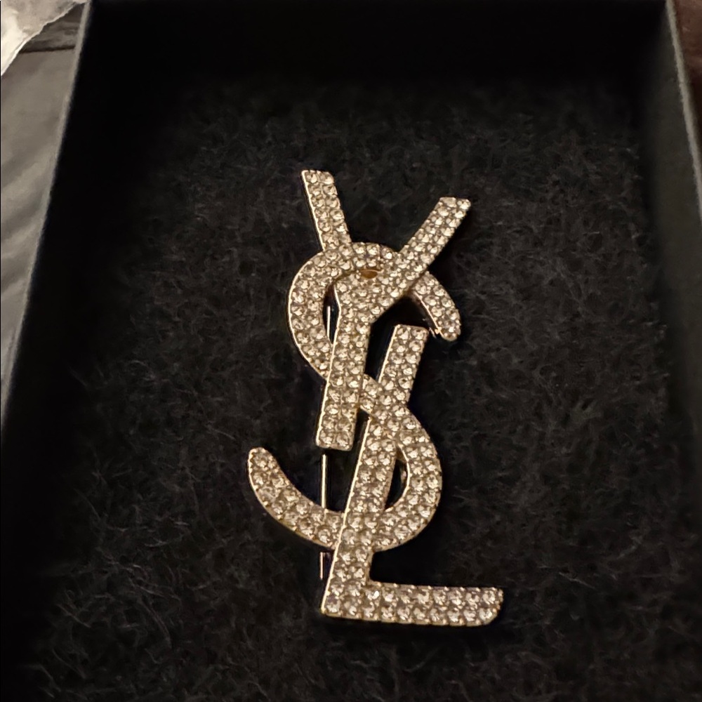YSL Gold Crystal Brooch